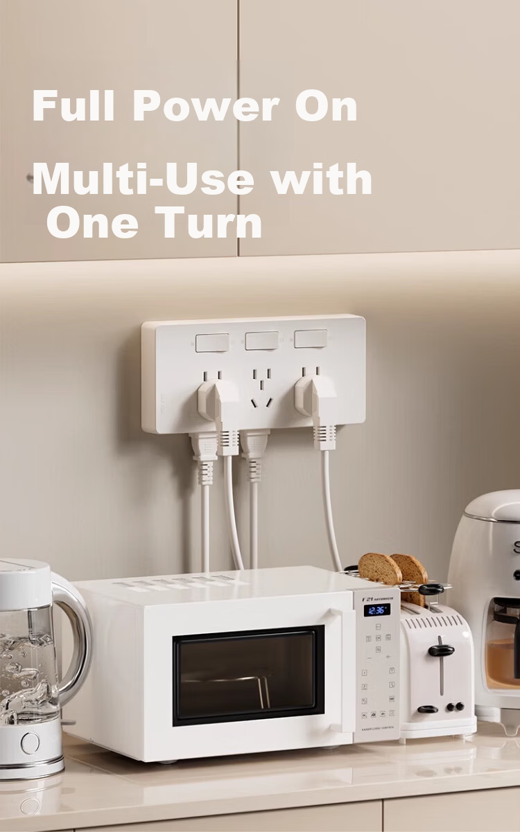AUX Extension Power Strip with Cord Multi-Functional Bedroom Wall Mount Expansion Socket Kitchen Power Outlet Gray 4