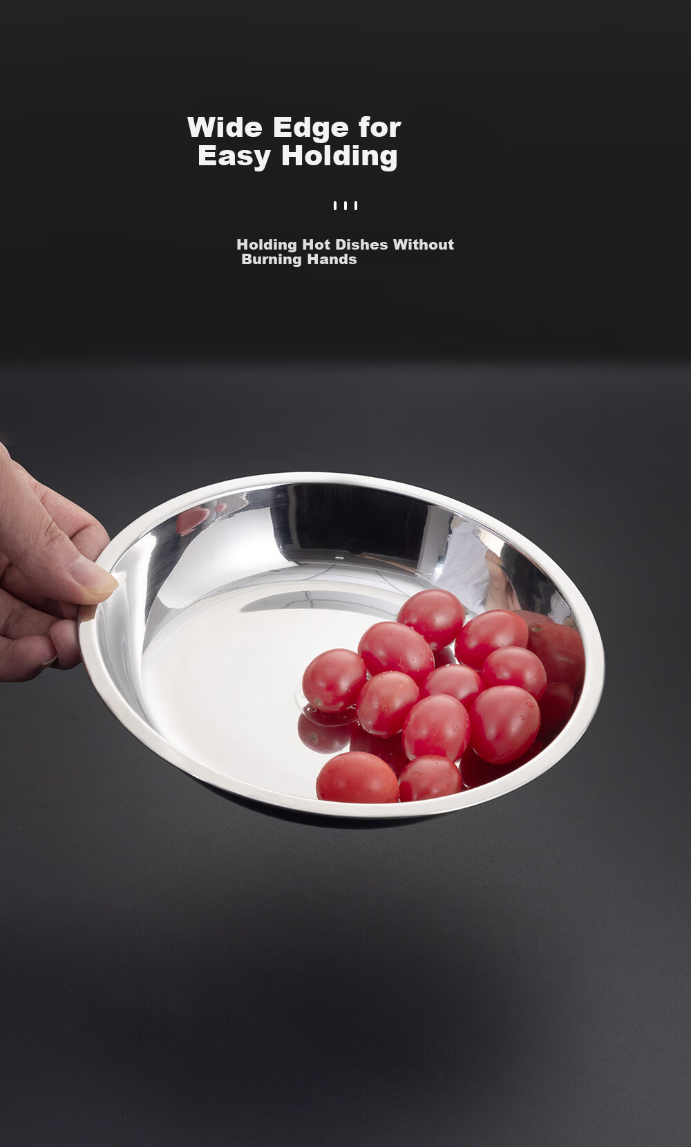 Golden Key 304 Stainless Steel Thickened Shallow Round Tray Commercial Kitchen Prep Bowl 22cm Vegetable Washing Household Food Prep Basin GK-Z22B2 6