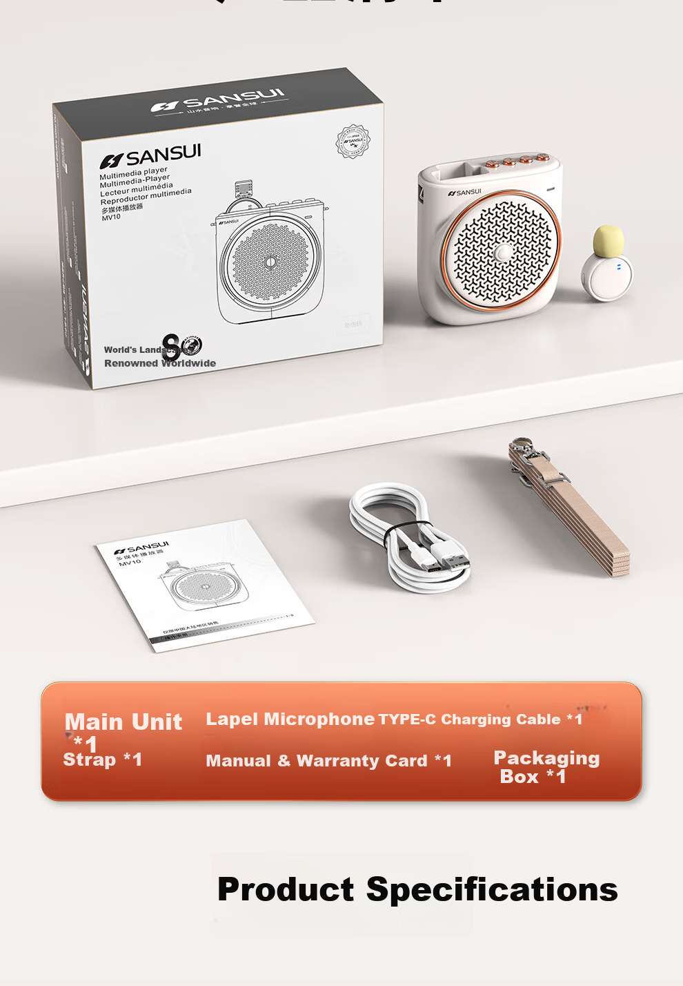 SANSUI Little Bee Amplifier Teacher Wireless Lapel Bluetooth Speaker Anti-Howling Microphone TF Card USB Speaker Tour Guide Outdoor Portable MV10 15