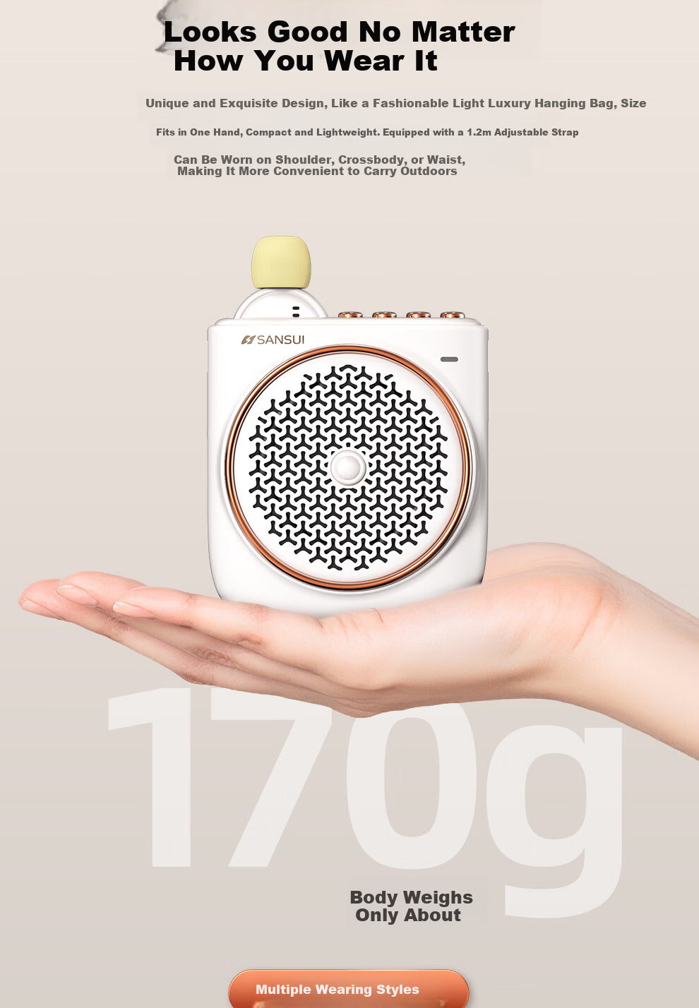 SANSUI Little Bee Amplifier Teacher Wireless Lapel Bluetooth Speaker Anti-Howling Microphone TF Card USB Speaker Tour Guide Outdoor Portable MV10 6
