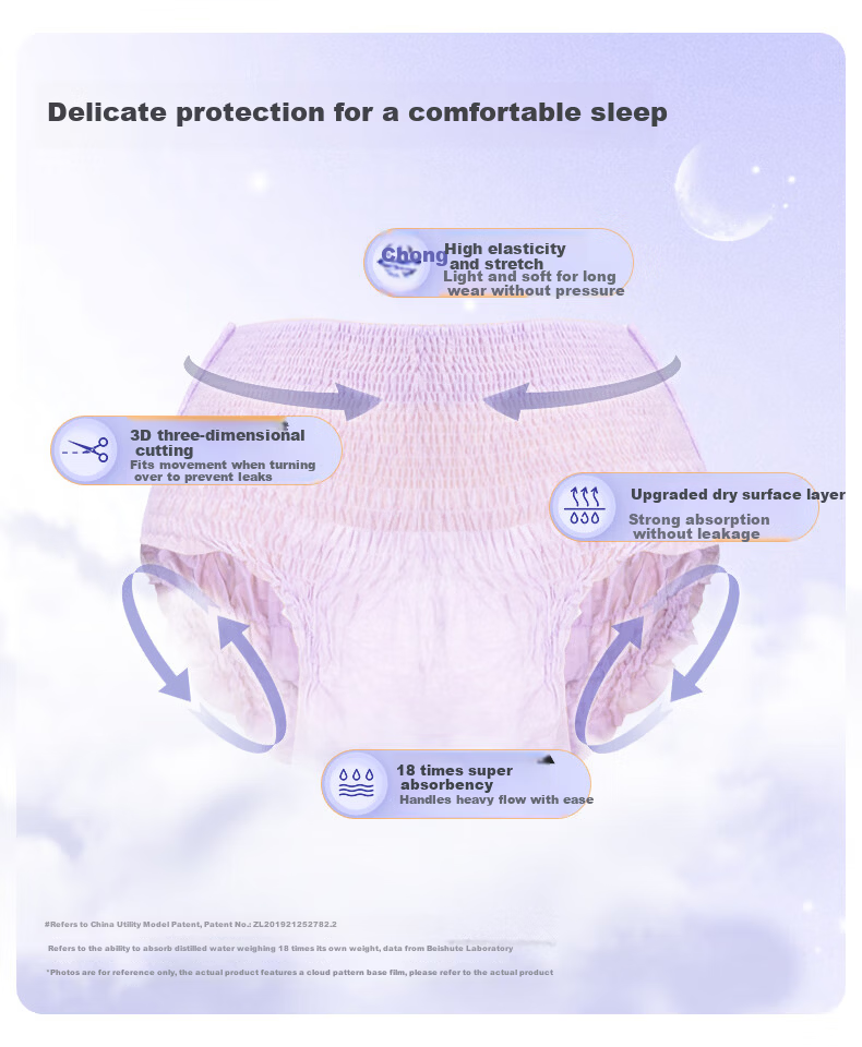 Beishute Soft Night Use Cotton-like Panty Sanitary Pads Sleep Pants L-XL Size 30 Pieces 5 Pads * 6 Packs Leak-proof 7