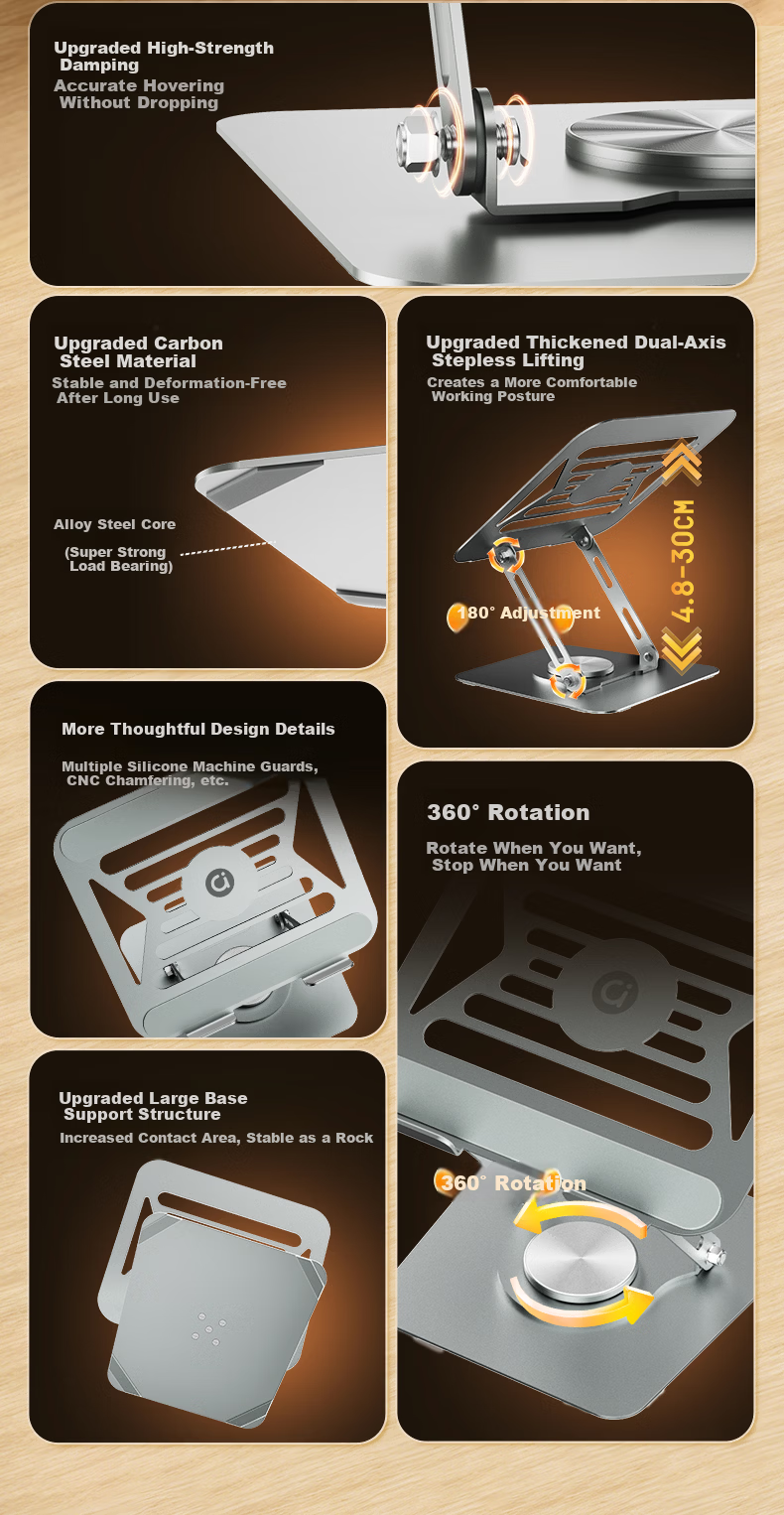 ASUS Laptop Stand, 360° Rotating Computer Stand, Infinite Height Adjustment, Foldable, Dual-Axis Adjustable Cooling Riser, Suitable for ASUS, Xiaodou/Xiaomi/Lenovo AR1 Pro 2