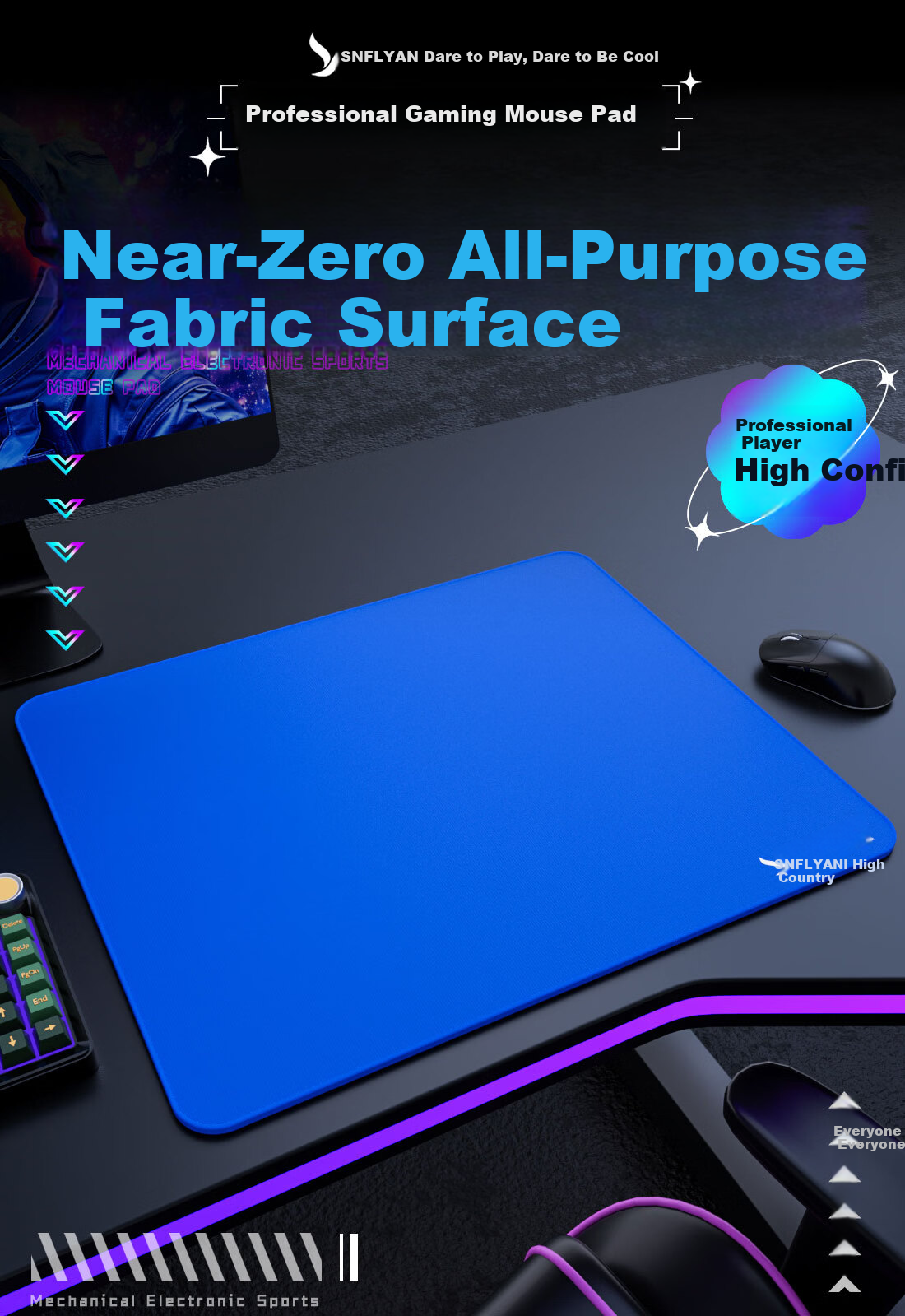 Saifeiyan [Yanyu] Zero Friction Mouse Pad Neutral Smooth FPS Gaming Pad CSGO Valorant Short TTK Secondary Positioning Yanyu Blue 480x400x5mm 1