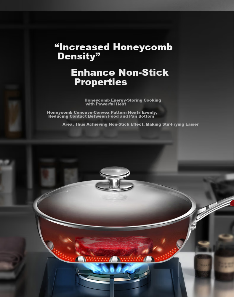 Kambach 316L Stainless Steel Honeycomb Dual-Use Frying Pan Flat Bottom Wok Deep Frying Pan for Induction and Gas Stoves 4