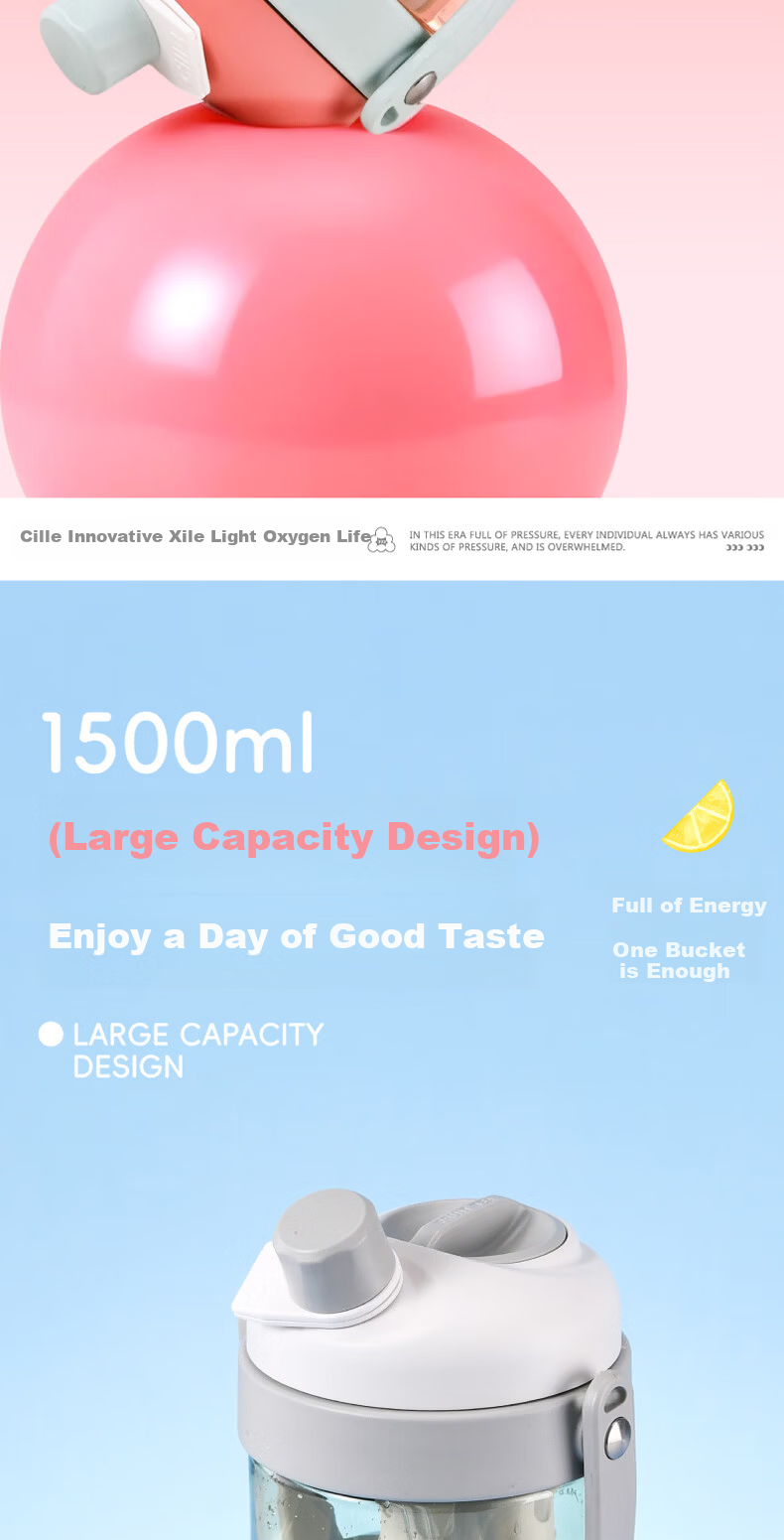 Cille Tritan Plastic Cup Large Capacity Outdoor Sports Water Bottle Portable Double Drinking Cup with Handle for Men and Women Students 10