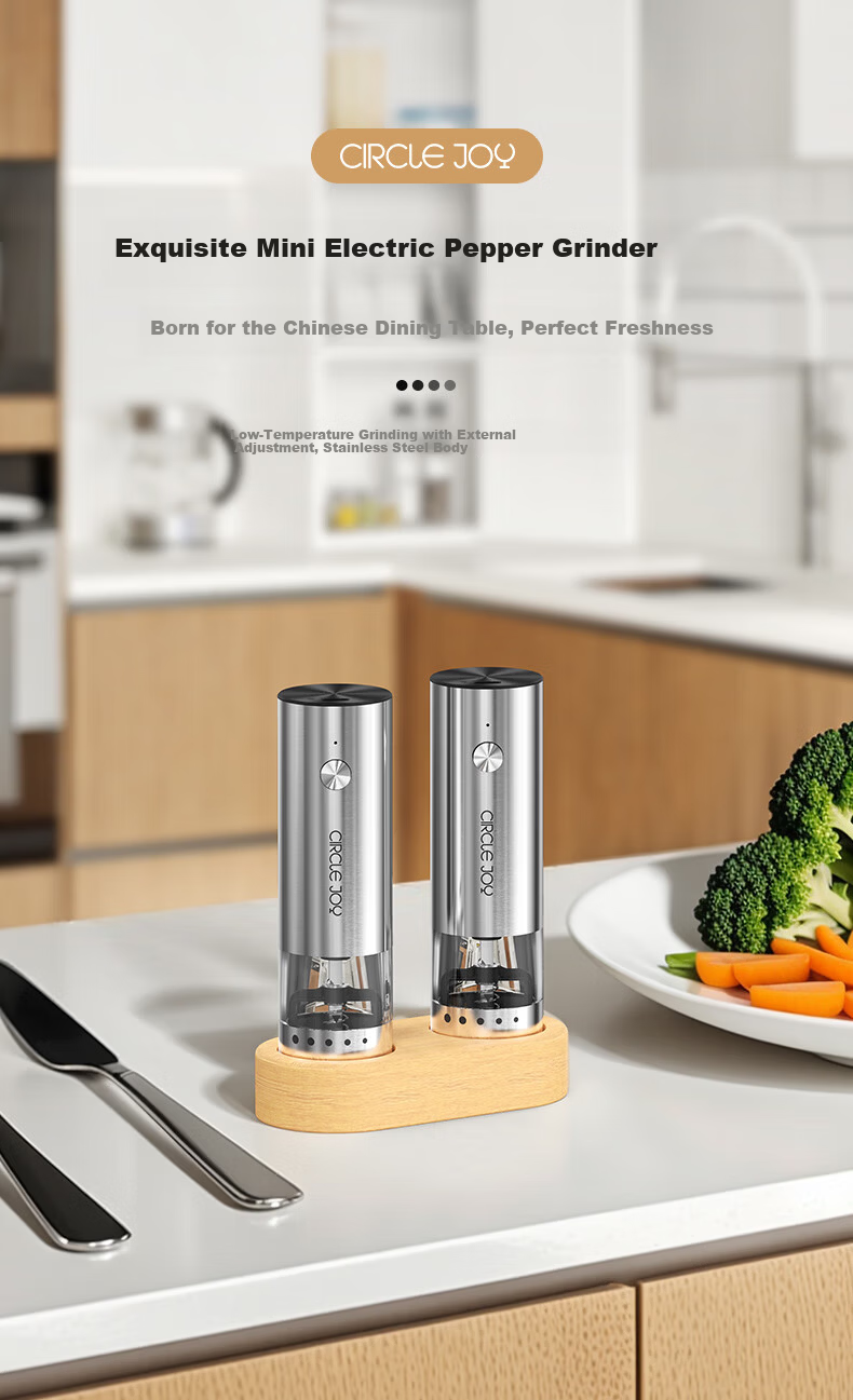 Circle Joy Mini Stainless Steel Electric Pepper Grinder Rechargeable Household Spice Grinder Set of 2 1