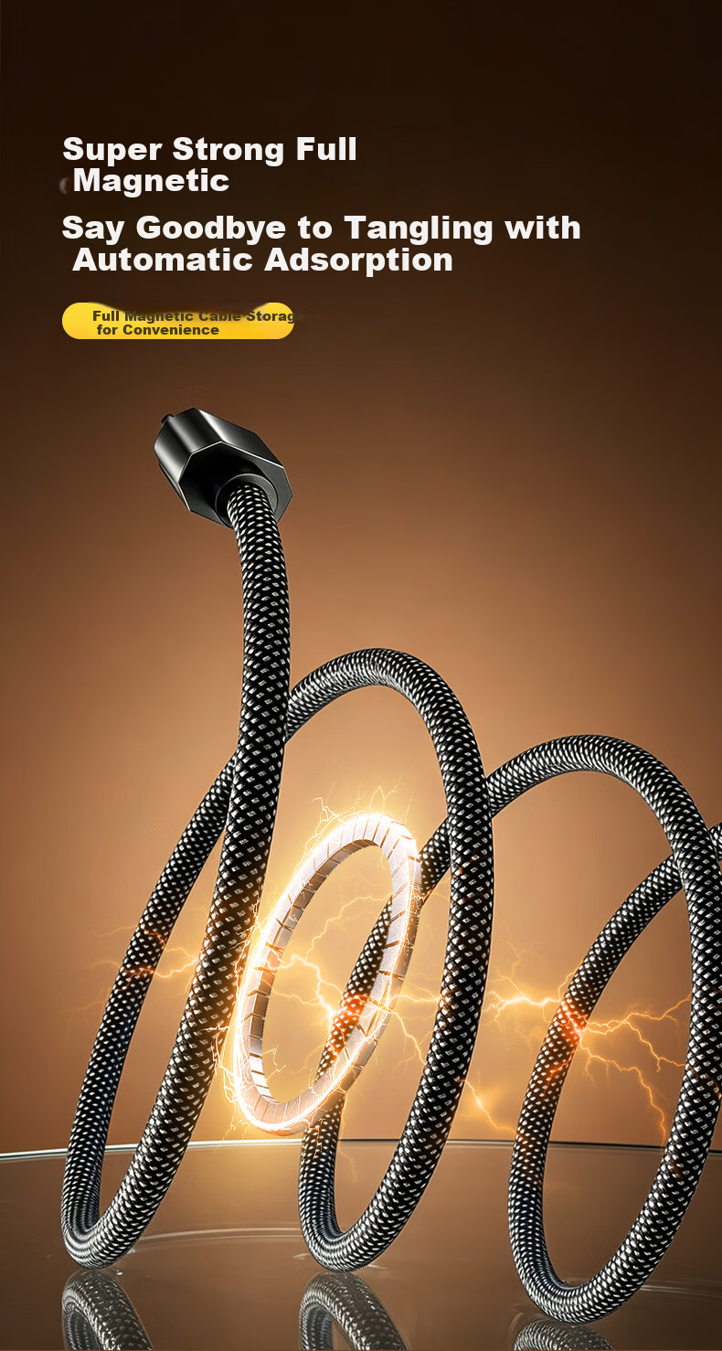 Baking Magnetic Type-C Charging Cable PD 100W Fast Charge Compatible with Apple iPhone 17/16/15 Huawei Honor Xiaomi iPad Tablet Laptop Cable Organizer 3