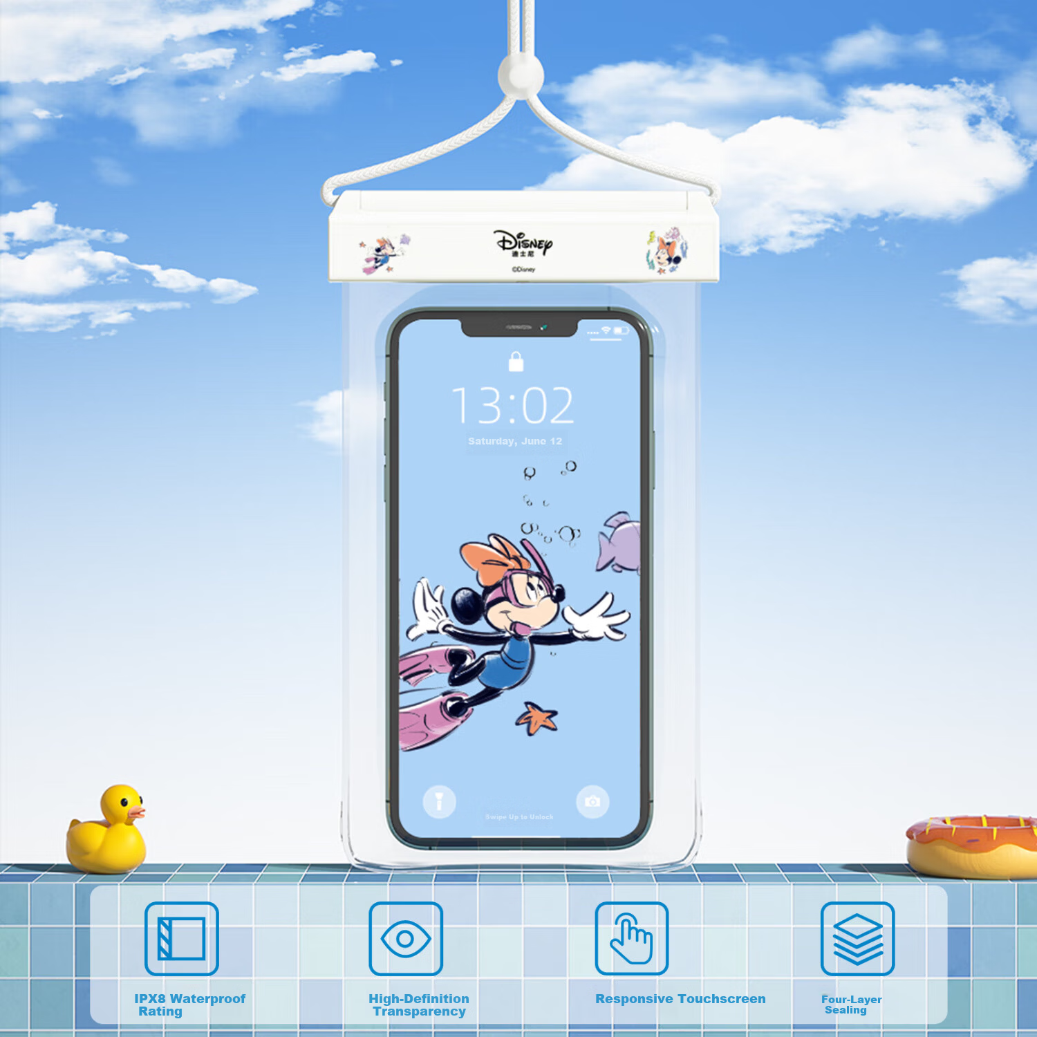 Disney Waterproof Phone Pouch Touchscreen Compatible Swimming Rafting Snorkeling Hot Spring Underwater Photography Gear D95608 White