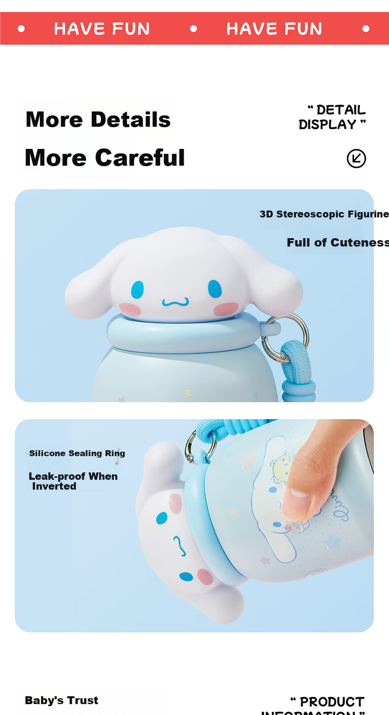 MINISO Sanrio Pudding Dog Insulated Portable Cute Water Bottle 250ml - Cinnamoroll 6