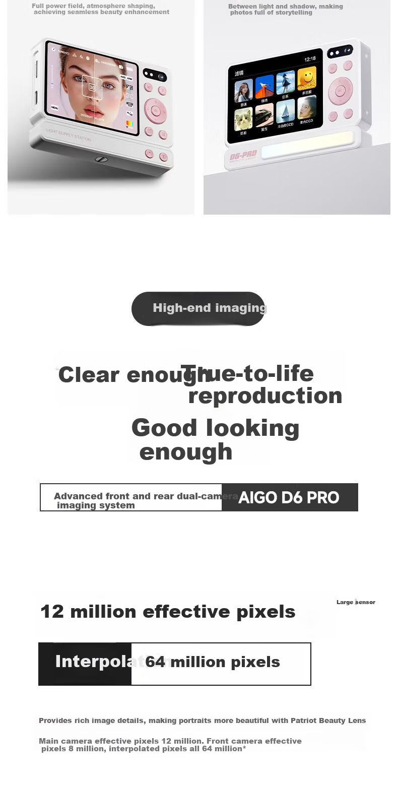 Patriot D6PRO Student Digital Camera Dual Lens White 64GB Retro CCD Entry-Level Travel Campus Compact Camera Birthday Gift for Girlfriend Girls Children's Day Gift 6