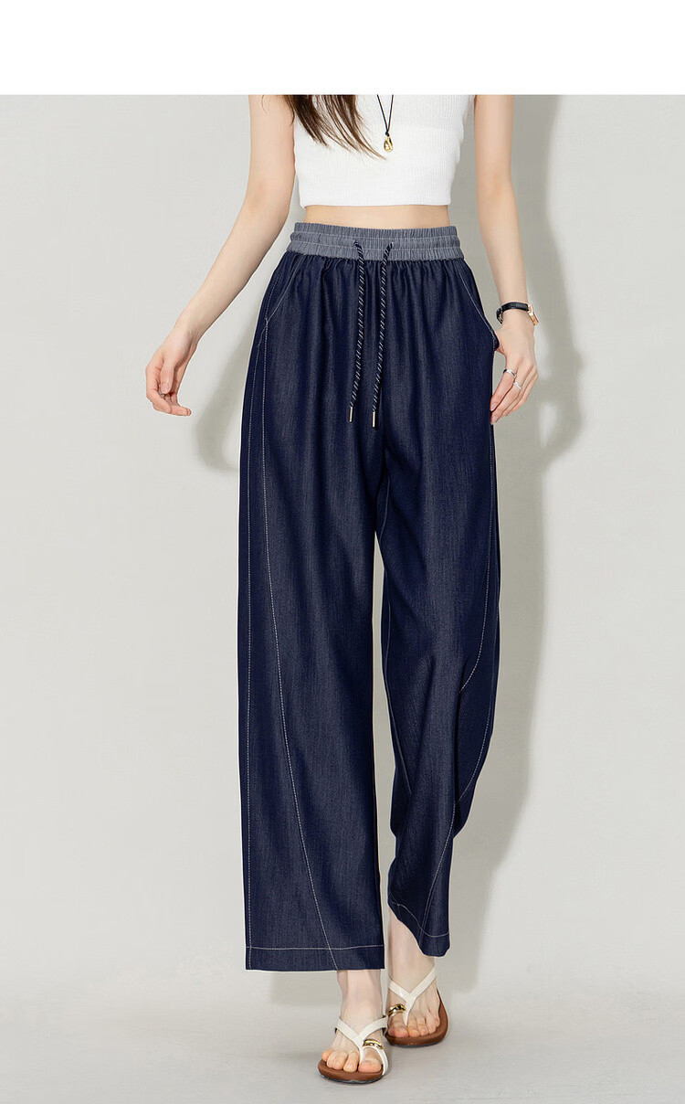 Demana Draped Air Pants Summer Commuter Colorblock Elastic Waist Curved Leg Loose Slim Petite Women's Casual Pants 5