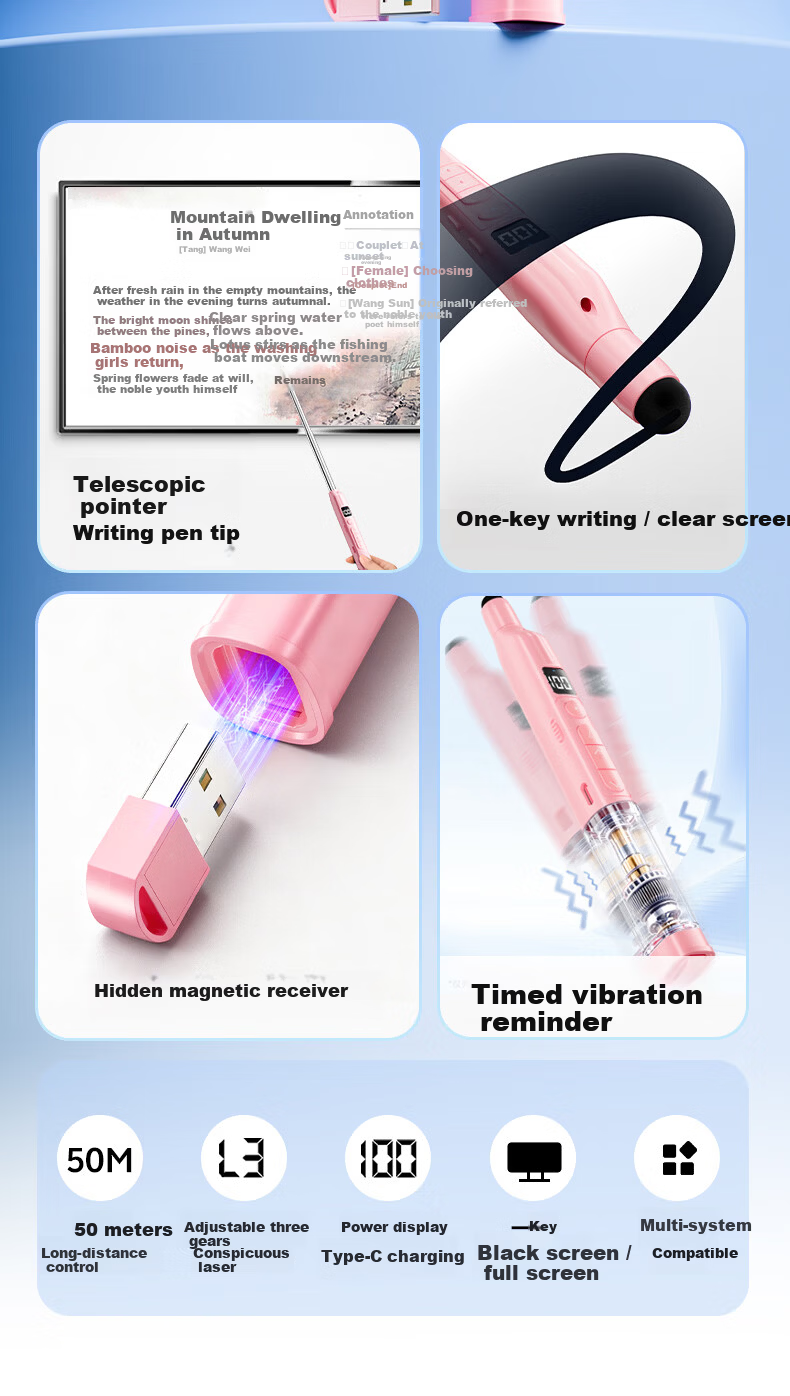 ULT-unite Laser Pointer Presentation Remote Teacher Multifunctional Telescopic Teaching Pointer Compatible with Seewo Whiteboard PPT Touch Writing Pen Wireless Remote Multimedia Hot Selling Model 2