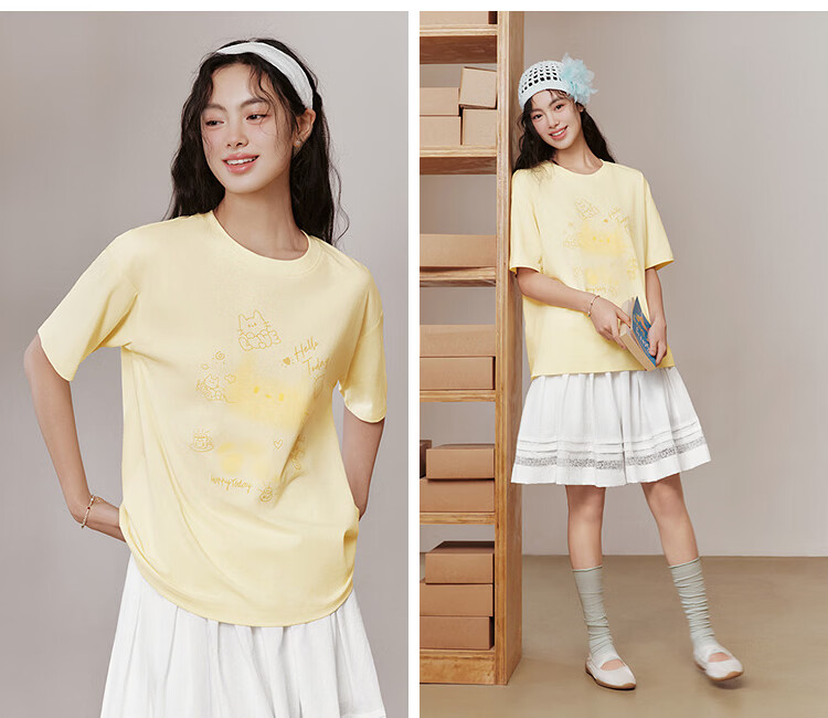Semir Women's Summer Short Sleeve T-Shirt Mid-Length Loose Cartoon Print Cute Niche Top 10A326100004 2026 4