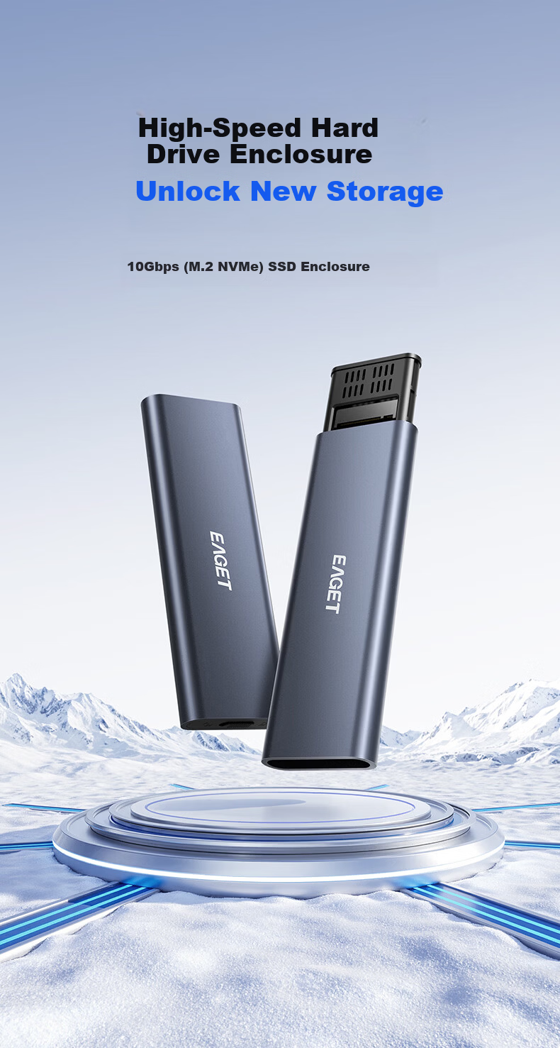 EAGET M.2 NVMe External SSD Enclosure 10Gbps USB 3.2 High-Speed Aluminum Alloy Heat Dissipation for Desktop and Laptop 1