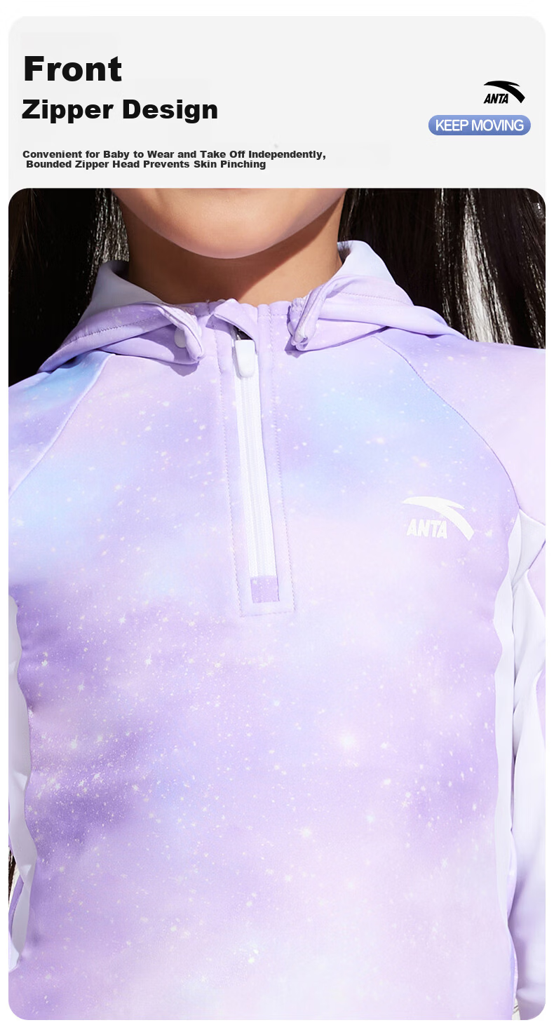 ANTA Kids Girls Two-Piece Long Sleeve Sun Protection Hooded Surfing Swimsuit Training Quick-Dry Hot Spring Swimwear 140 5