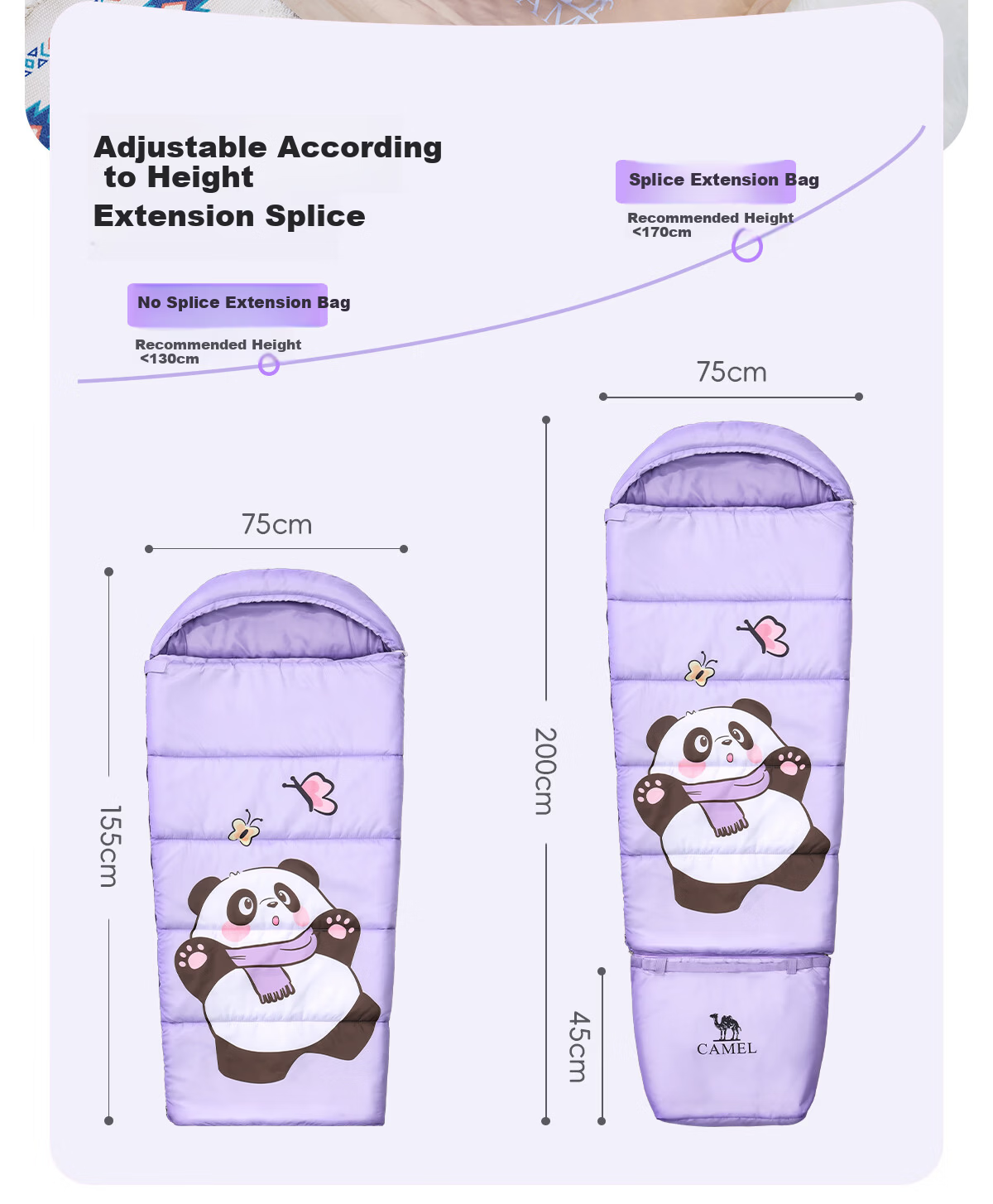 CAMEL Kids Sleeping Bag Student Nap Sleeping Bag Cold-Resistant Warm School Classroom Anti-Kick Quilt Winter Outdoor Camping 5