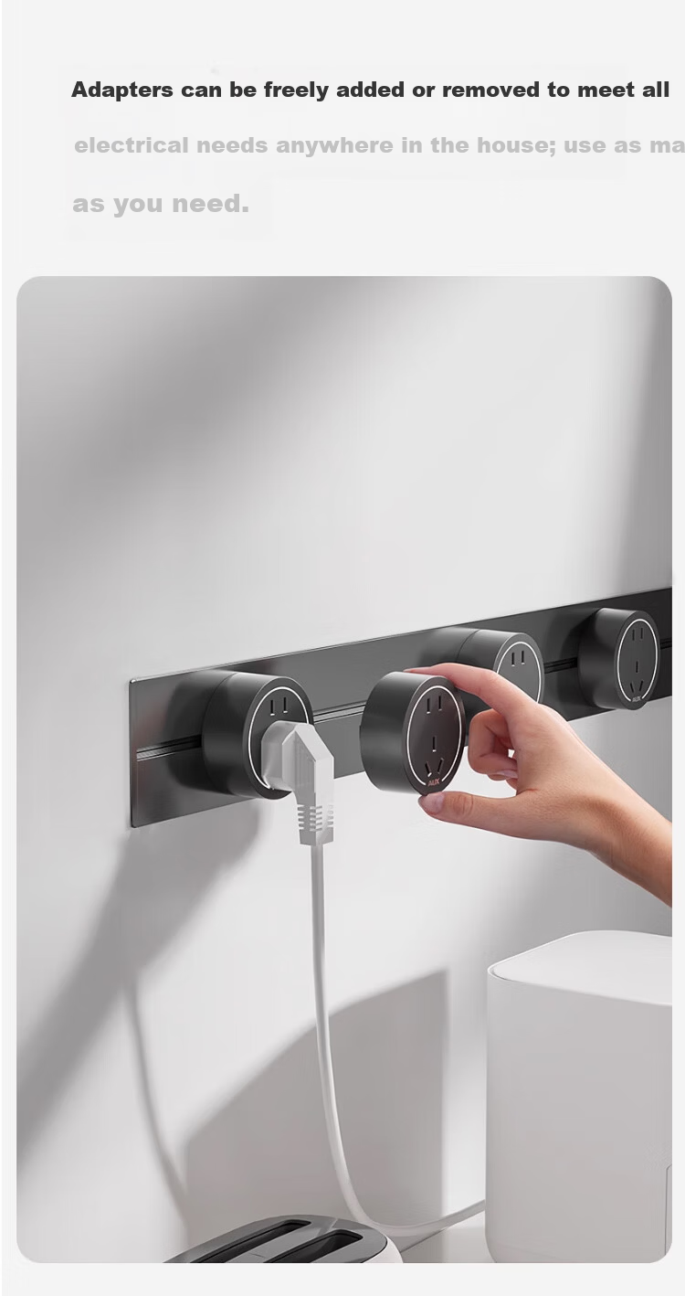 AUX Track Socket Sliding Rail Multi-Functional Power Strip Concealed Embedded Rail Socket Switch 50cm Track + 3 Black Five-Hole Outlets 4