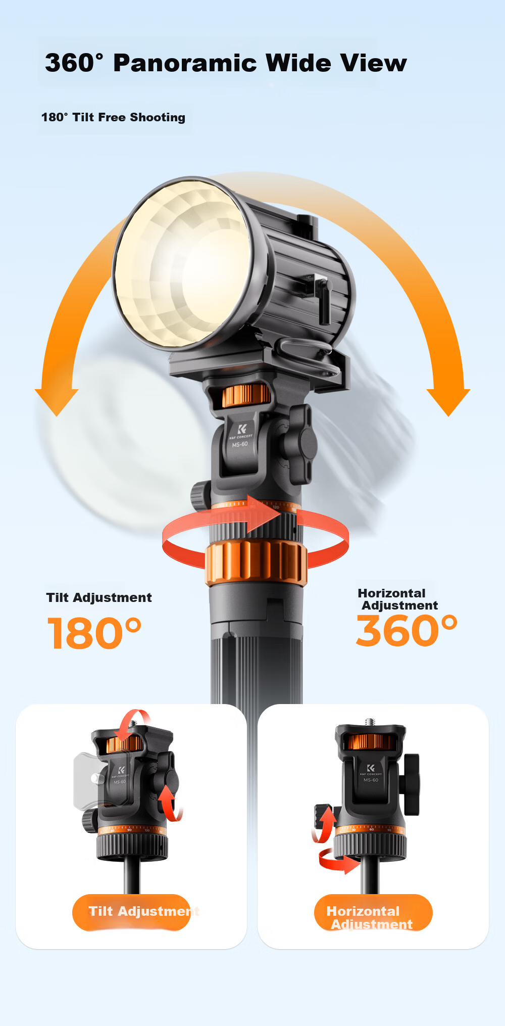 Zhuoer MS-60 Portable Tripod Quick-Release Anti-Pinch Multi-Function Aluminum Alloy Phone Live Streaming Stand DSLR Camera Photography Panorama Aluminum Alloy Tripod 6