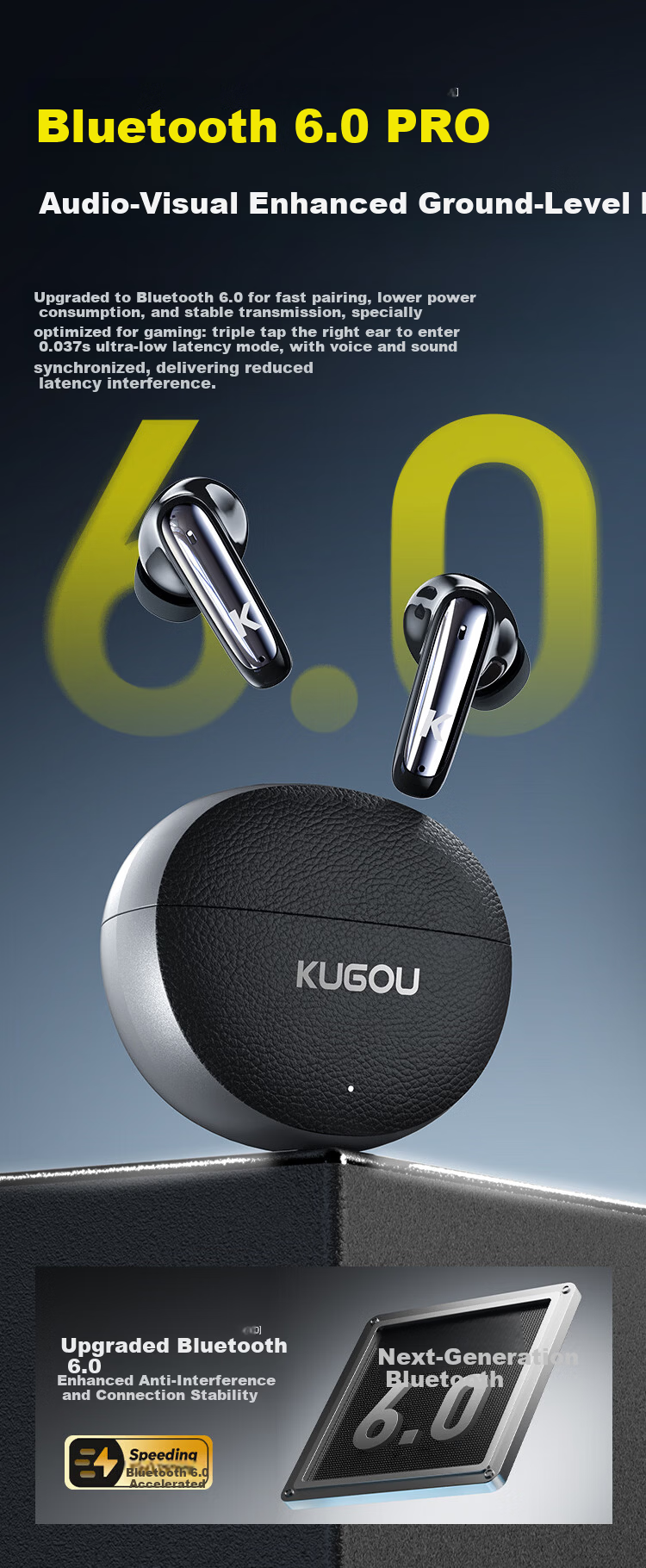 KUGOU M58 True Wireless In-Ear Bluetooth 6.0 Earphones with 4-Mic Call Noise Cancellation, Long Battery Life, Low Latency for Music, Gaming, Sports, Compatible with Huawei, Xiaomi, Oppo 11