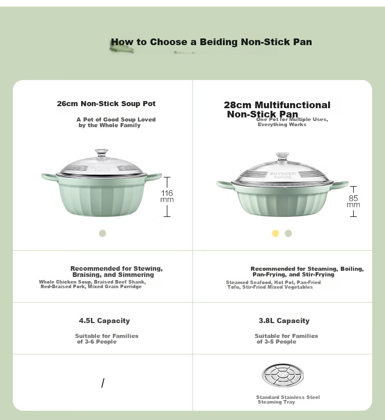 Buydeem Non-Stick Soup Pot Multi-Use 26cm Light Cedar Green 12