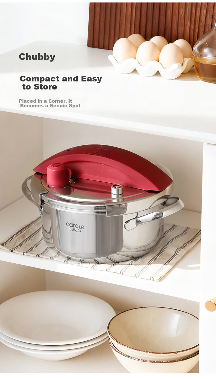 Carrot Pressure Cooker 4L Explosion-Proof Household Thickened 304 Stainless Steel One-Press Open Compatible with Gas and Induction Cooktops 7