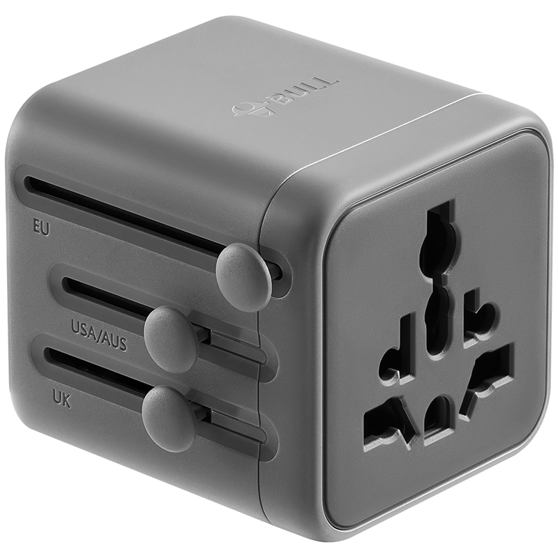 BULL Mini Multi-Country Travel Power Adapter with High Power Protection EU US AU UK GN-L10S Deep Space Gray