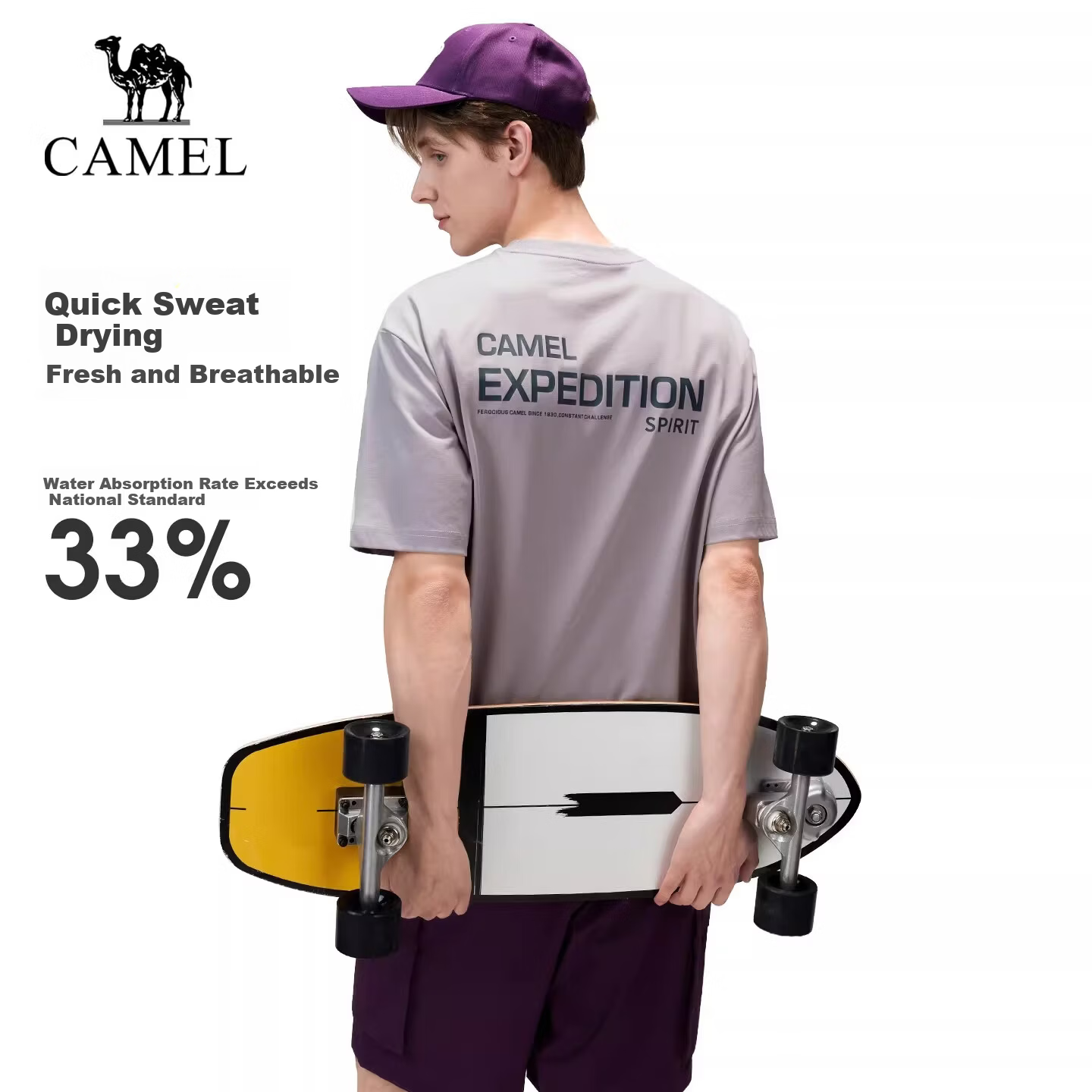 CAMEL Outdoor Quick-Dry T-Shirt Unisex Spring Summer 2026 Short Sleeve Breathable Sweat-Absorbing Cotton Hiking Mountaineering Sports Top 9032