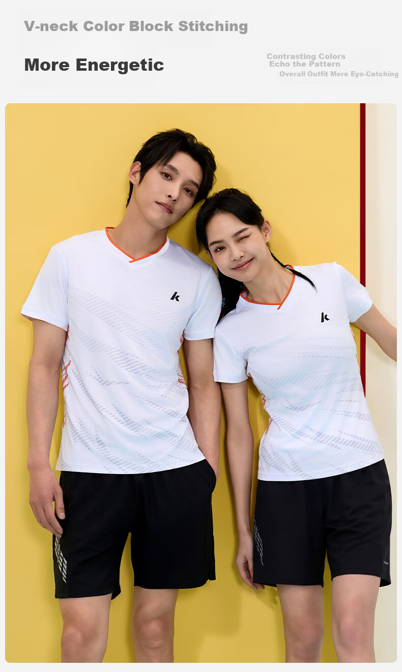 KAWASAKI Men's Badminton Set Short Sleeve + Shorts Sports Sweat-Wicking Quick-Dry Breathable Training Suit D1827 White XL 2