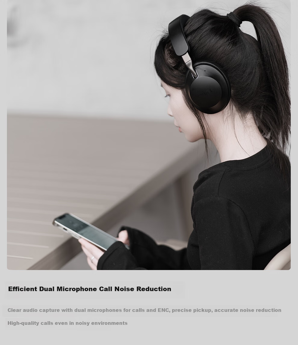 DUNU DBH 500 Over-Ear Wireless Bluetooth Headphones Active Noise Cancelling HiFi Dynamic Driver 3.5MM Single-End USB Wired Headphones for Mobile Phone Computer Tablet Bluetooth 5.4 Black 7