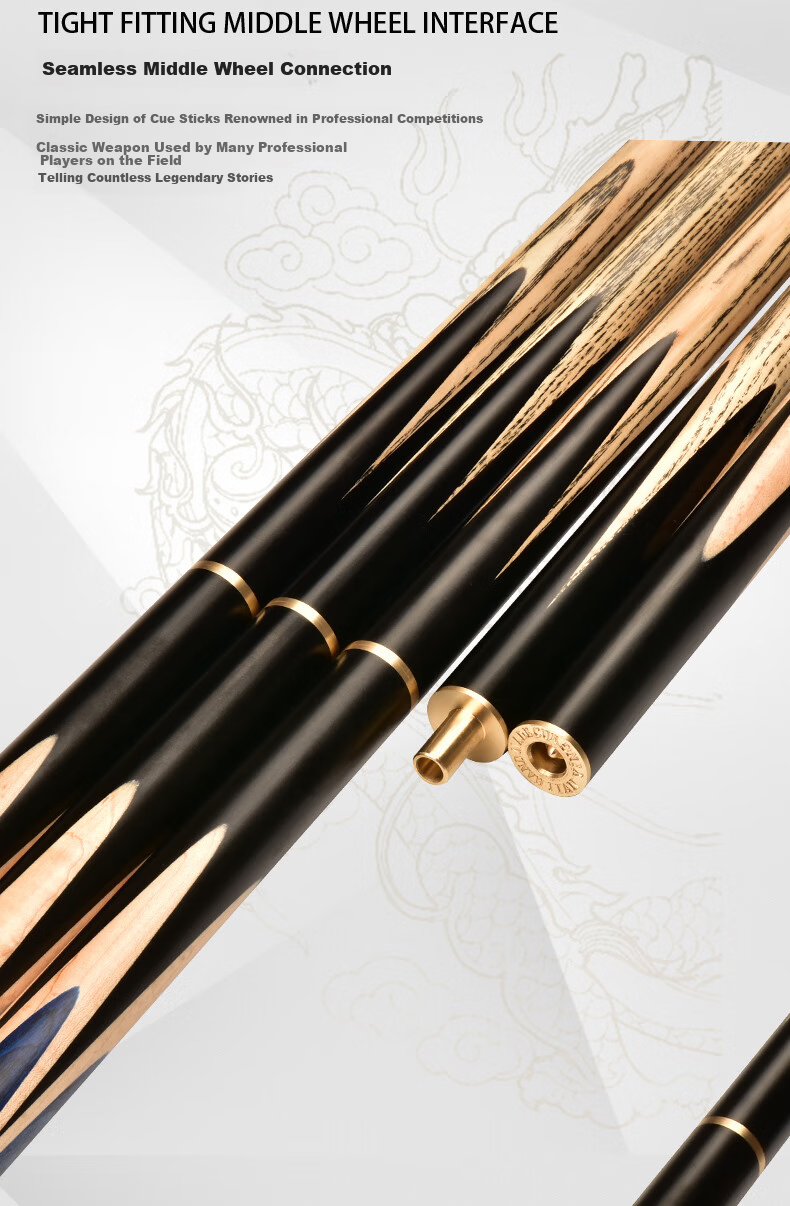 Jianying Billiard Cue Small Tip Chinese Black 8 Eight-Ball English Snooker White Waxwood Split Universal Pool Cue Blue Dragon 21