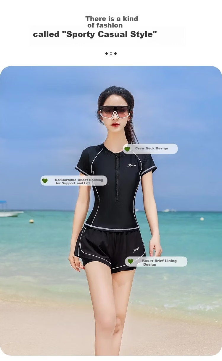Xtep Premium Two-Piece Swimsuit Conservative Slimming Tummy Control Beach Sports Fashion Vacation Swimwear 3