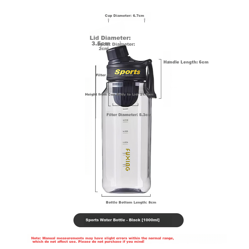 JIWUSENLIN Large Capacity Plastic Sports Water Bottle with Tea Infuser, Shatterproof Portable Fitness Mug for Men And Women, Co-Branded Black Editio