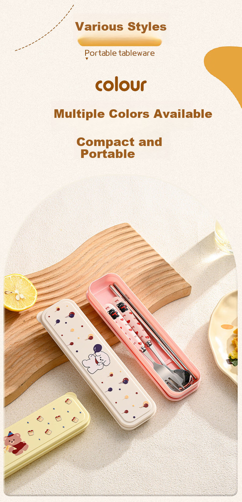 Cilock Portable Chopsticks and Spoon Set 304 Stainless Steel Balloon Dog Three-Piece Lunchware for Students and Office Workers 4