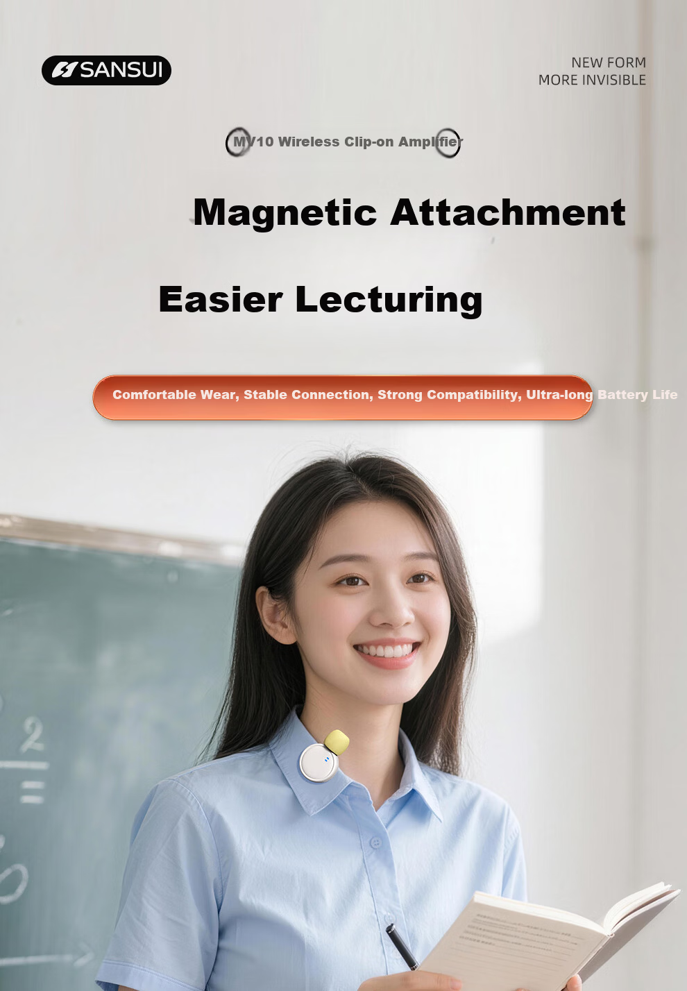 SANSUI Little Bee Amplifier Teacher Wireless Lapel Bluetooth Speaker Anti-Howling Microphone TF Card USB Speaker Tour Guide Outdoor Portable MV10 1
