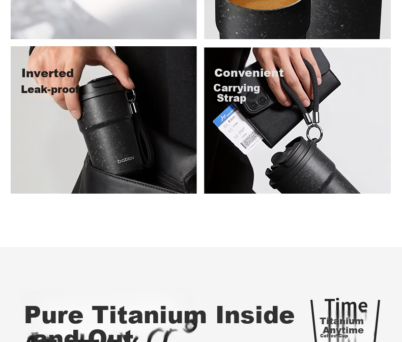 BABLOV Huaban Sen Coffee Cup Titanium Cup 99.9% Pure Titanium Insulated Water Bottle High-end Men's Birthday Gift 380ml 4