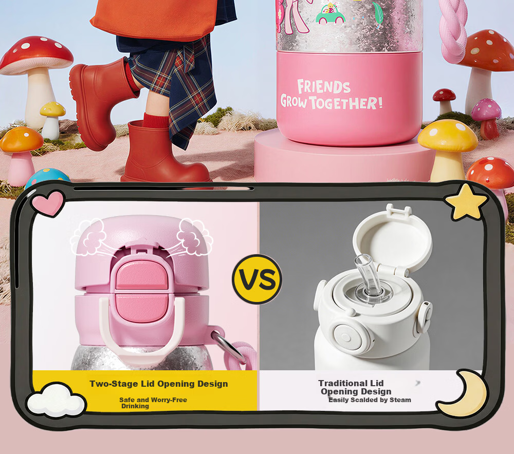 Germ My Little Pony Pure Titanium Children's Insulated Straw Bottle Dual Drinking Cup for Girls Student 480ML Garden Pink 12