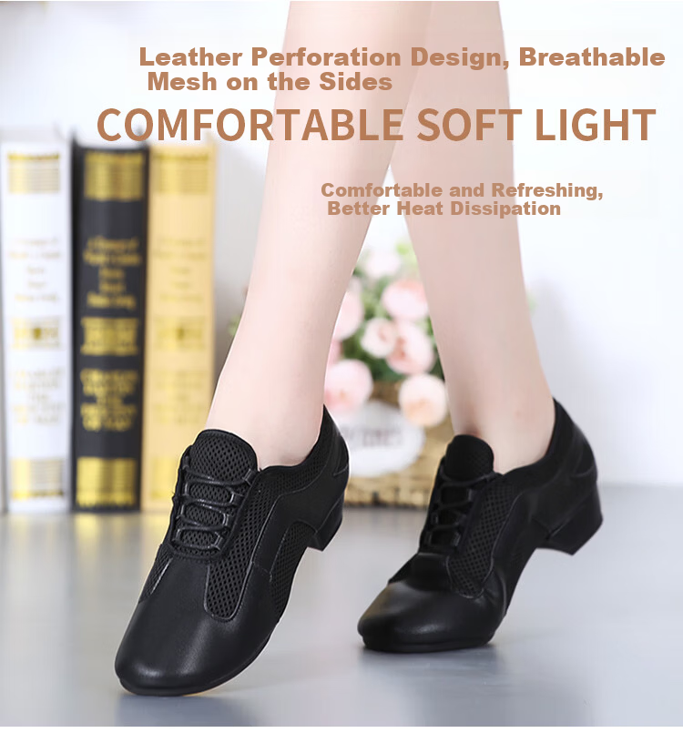 Teslita Women's Ballroom Dance Shoes Latin Dance Shoes Soft Sole Breathable Autumn New Outdoor Dance Shoes Black 3