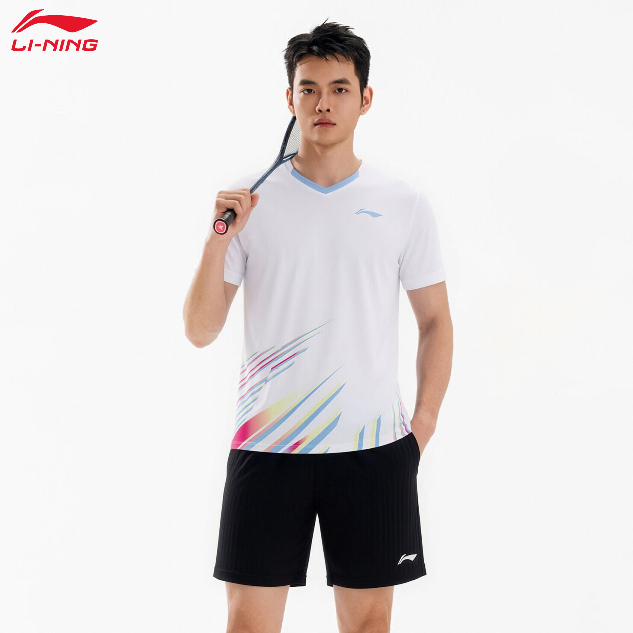 LI-NING New Unisex Badminton Quick-Dry Cool Competition Set Soft Skin-Friendly Short Sleeve Two-Piece Men’s Shirt