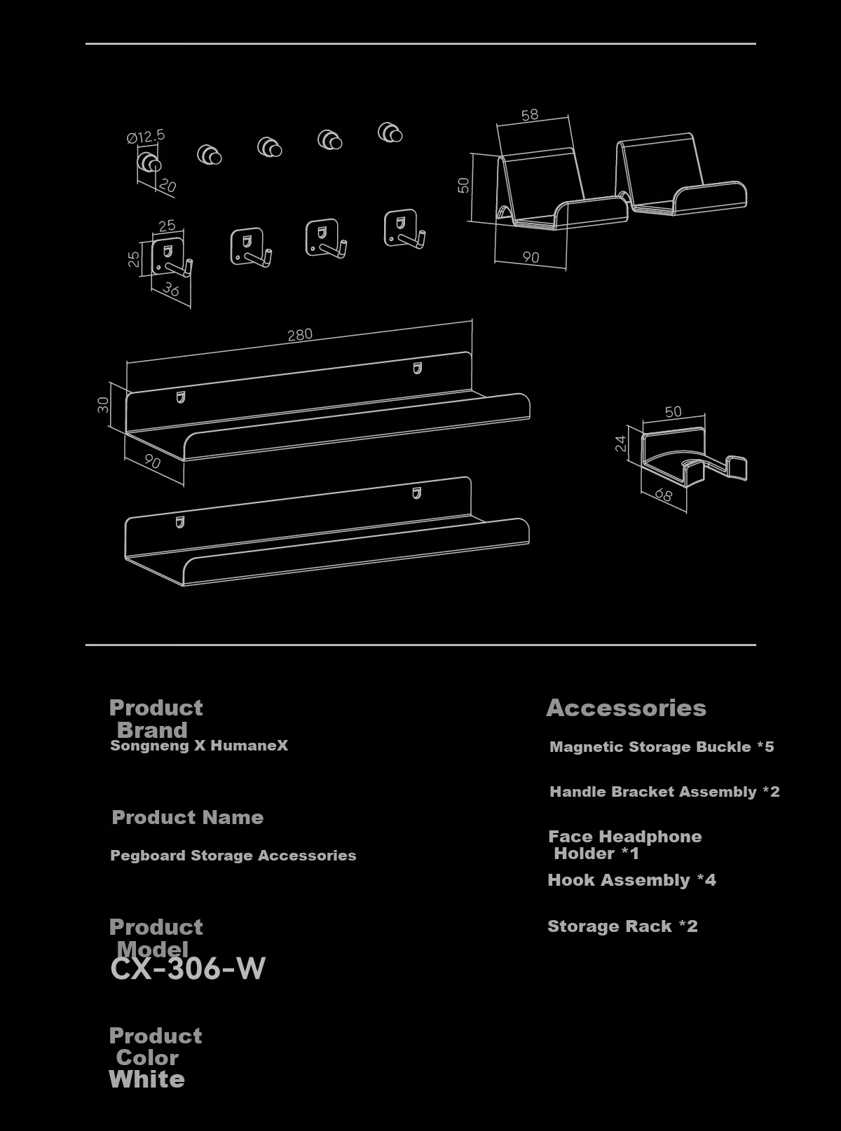 Songneng X Pegboard Accessories Desktop Storage Rack No-Drill Clamp-On Gaming Office Desk Creative Hook Accessory CX-306-W 9