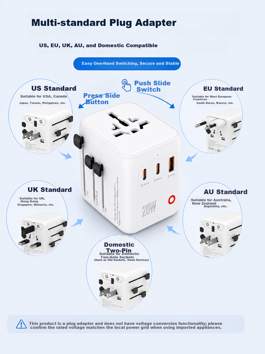 JD Global Universal Travel Adapter Multi-Country Power Socket Converter for Europe/UK/Hong Kong & Macau/USA/Japan/Malaysia 3
