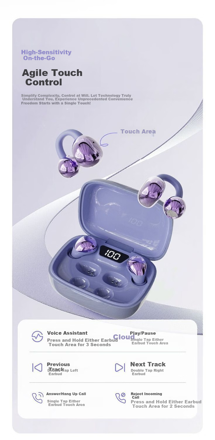 Haiyinlv Q30 [4 Earphones + Exquisite Earrings] 2026 New Clip-On Sleep Wireless Bluetooth Earphones Long Battery Life High-Quality Sound Sports Running Low Latency Universal Skin Color 21