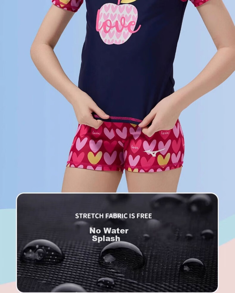 MIZUNO Kids Girls Quick-Dry Two-Piece Short Sleeve Swimwear Set with Trunks for Hot Springs GB430 Navy Red Size 120 6