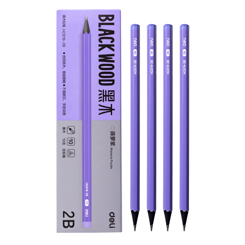 Deli 10-Pack 2B Purple Hexagonal Wooden Pencils Non-Toxic Graphite Writing Pencils for Students Homework Exams Scantron Back to School Stationery Wisteria Purple