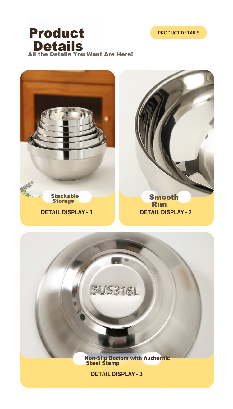 Shengjia 316 Stainless Steel Double-Layer Insulated Anti-Scald Bowl 11.5cm for School Canteen Hotel 316 Double-Layer Bowl [Jing Warehouse] 10