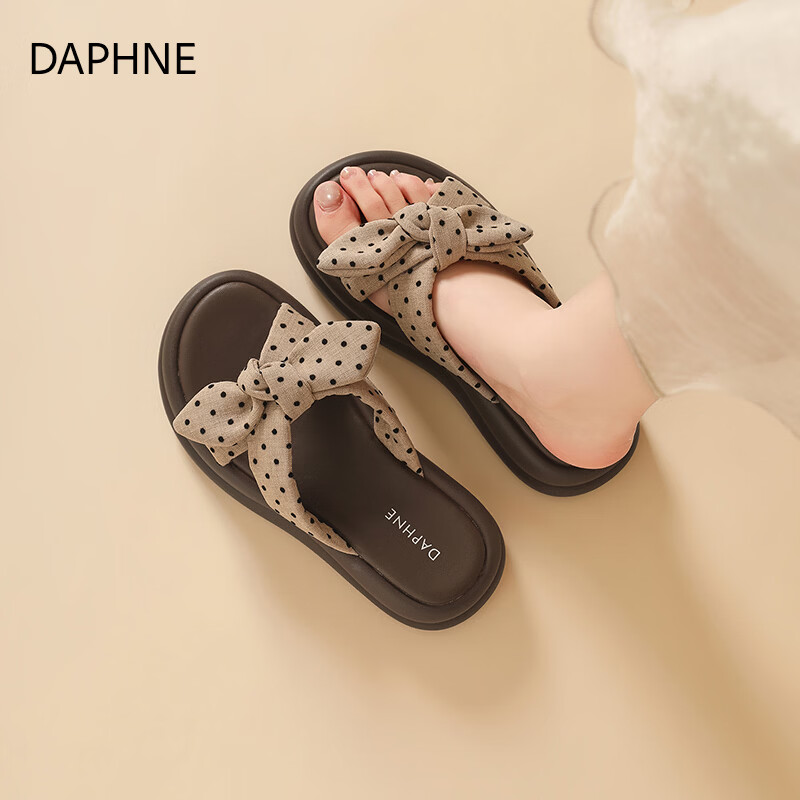 DAPHNE 2026 Summer New Polka Dot Bow Thick Sole Height Increasing Comfortable Outdoor Slippers for Women