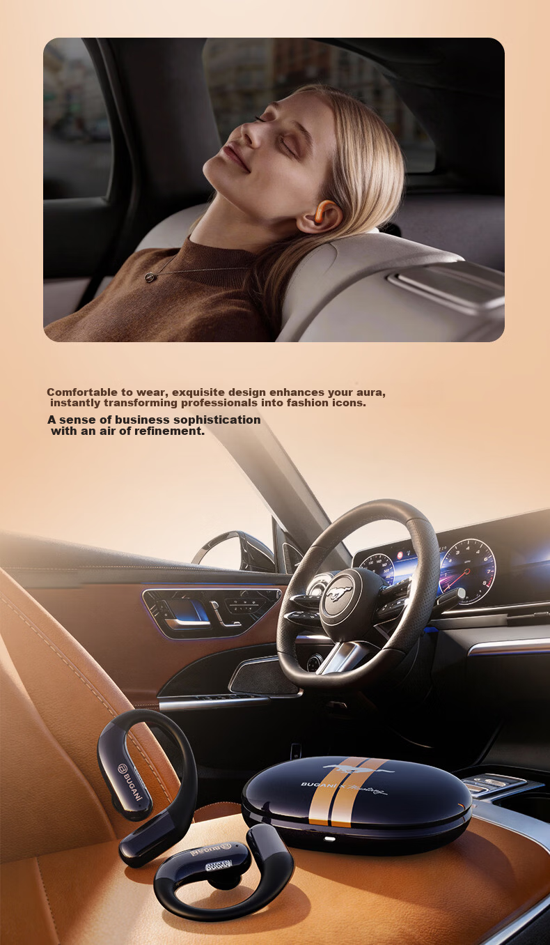 BUGANI Free B16 Ford Mustang Edition Bluetooth Earbuds Open-Ear Wireless AI Simultaneous Translation Sports Running Earphones Yao Ye Black 20