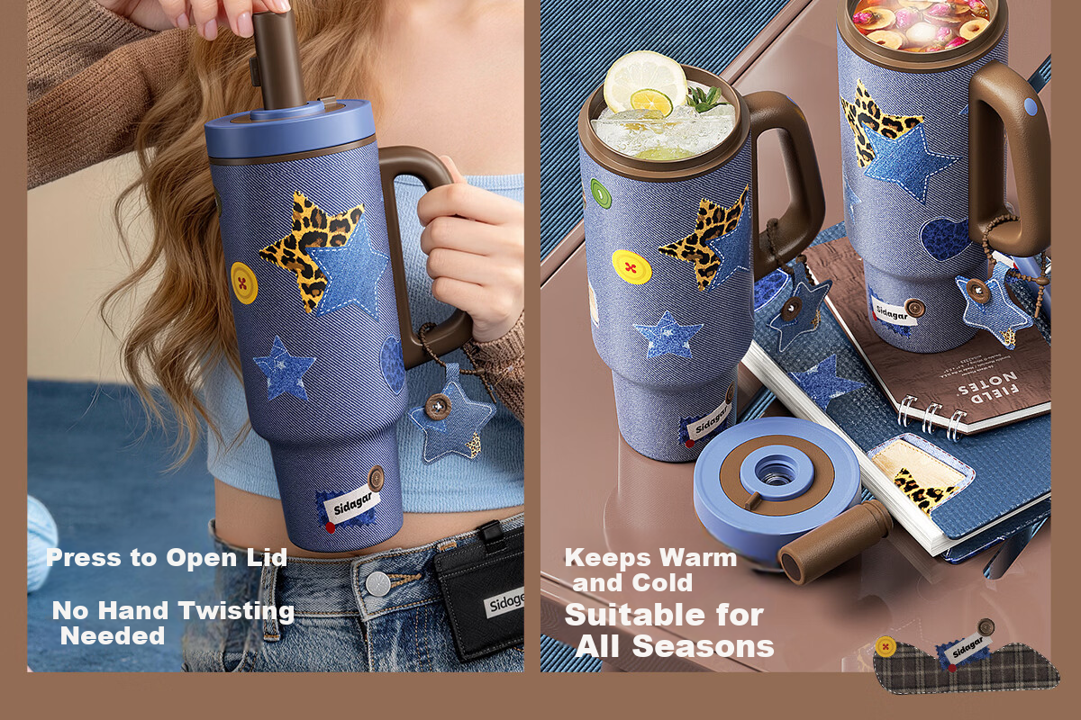 Shida Home Insulated Water Bottle for Women Denim Series Straw Cup Portable High-Value Large Capacity Stainless Steel Car Mug 6
