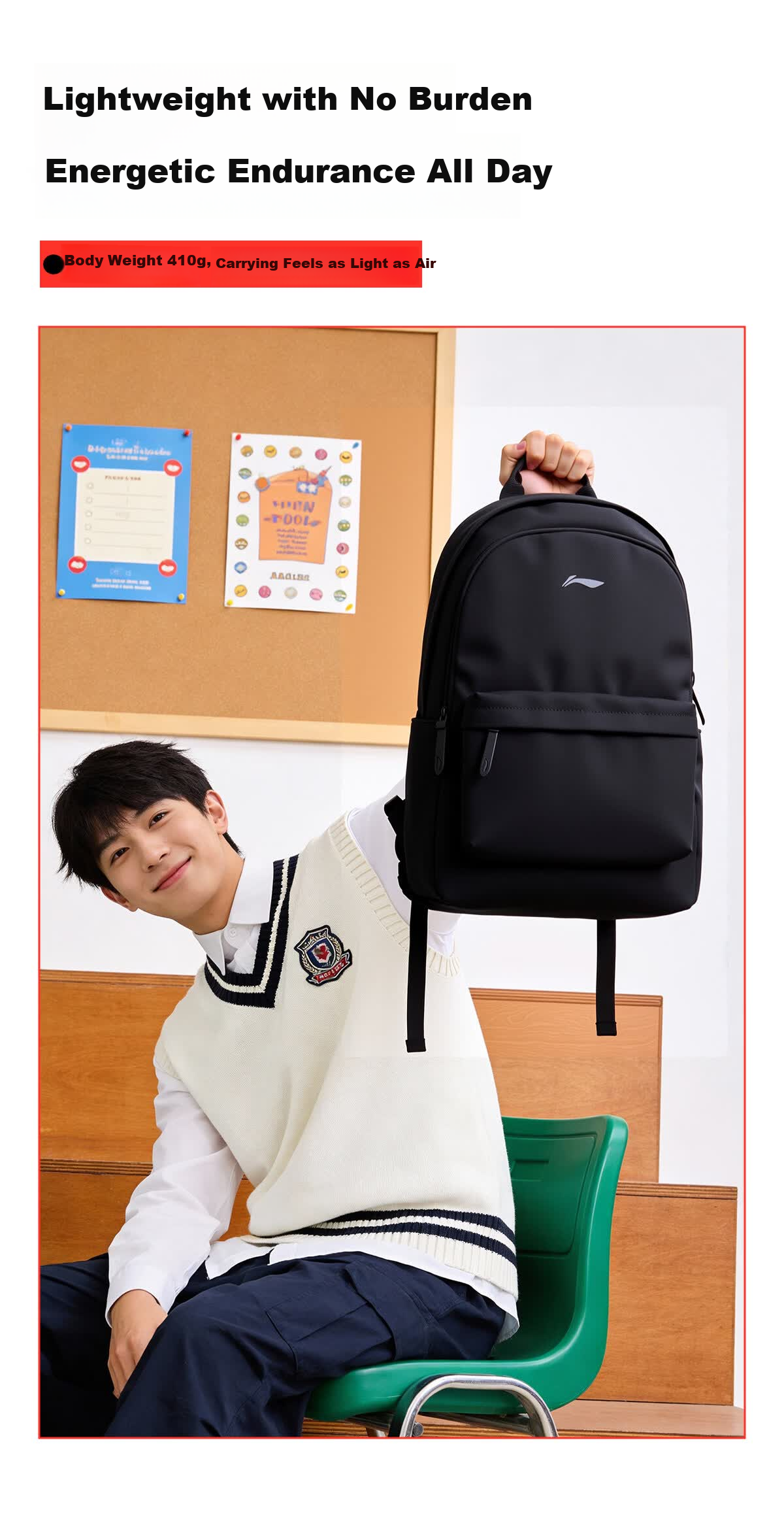 Li-Ning Backpack for Men, High School Student Bookbag, Stylish 2026 New Model, Large Capacity, Lightweight Travel Backpack, Laptop Bag 15