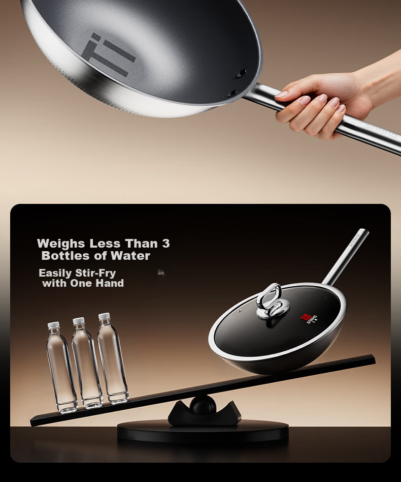 Sanhe 0-Coating Ultra-Fire Pure Titanium Frying Pan 28cm with Lid Non-Slip Base for 2-3 People Offline Model GC28F3 + Cling Film 19