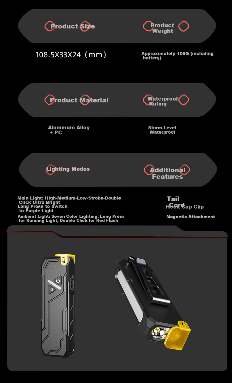 Cavalry DT009 Multifunctional Flashlight High Brightness Rechargeable Compact Portable Outdoor Magnetic Work Light 18